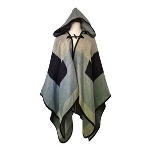 Lane Bryant Hooded Poncho Cape Wrap One Size Gray Black Geometric  Fall